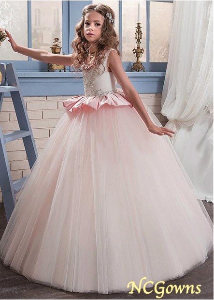 Floor-Length Tulle  Satin Pink Dresses