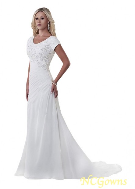 Ncgowns Full Length Scoop Neckline T-Shirt Sleeve Type Wedding Dresses