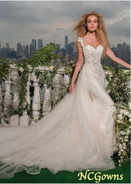 Natural Tulle  Satin Fabric Sleeveless Full Length Wedding Dresses