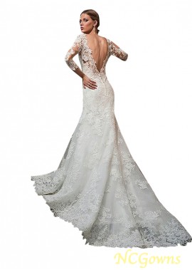 Full Length Mermaid Trumpet Silhouette V-Neck Illusion Wedding Dresses