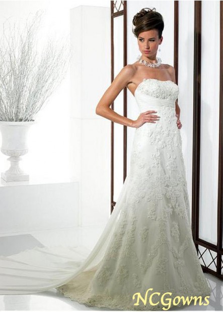 Full Length Tulle  Chiffon Scoop Neckline Watteau A-Line Wedding Dresses
