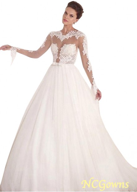 Natural Waistline Full Length Length Sweep 15-30Cm Along The Floor Train Illusion Jewel Neckline Lace Wedding Dresses