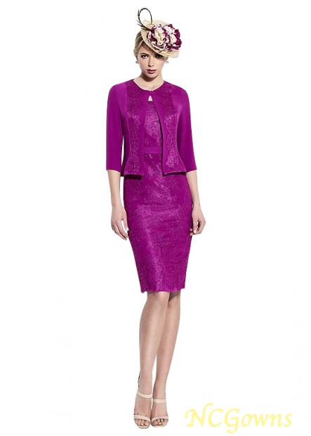 Purple Color Family Jewel Knee-Length Sheath Column Coat Jacket Short Dresses