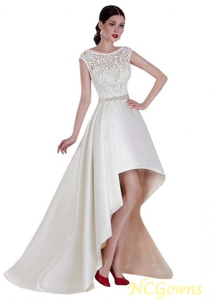 Ncgowns Natural Lace  Satin Fabric Cap Short Sleeve Length Beach Wedding Dresses