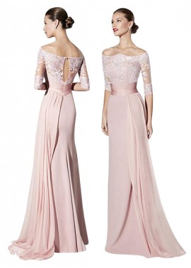 Straight Skirt Type Pink Off The Shoulder Evening Dresses