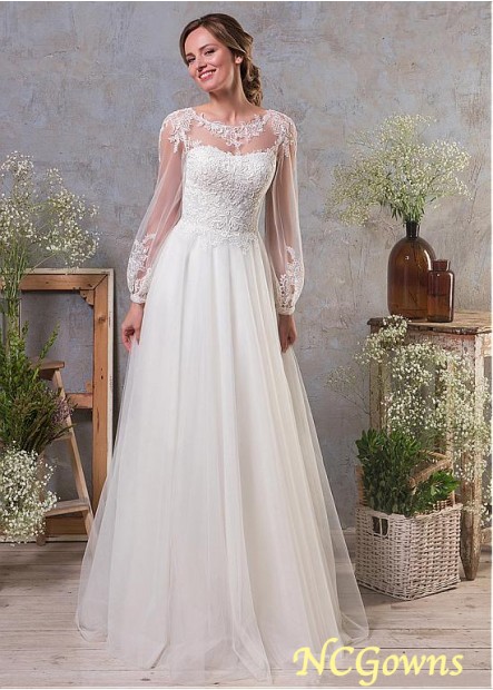 Natural Waistline Full Length Tulle Long Wedding Dresses