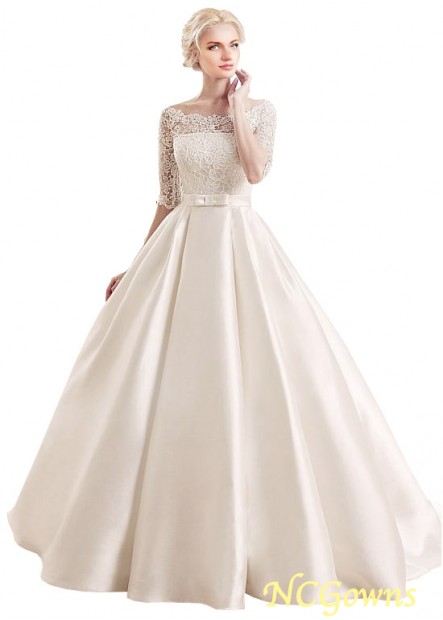 Sweep 15-30Cm Along The Floor Train Full Length Length Lace  Satin Bateau Half Wedding Dresses