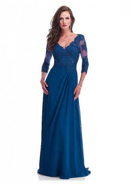 Ncgowns Full Length Chiffon Fabric V-Neck A-Line Mother Of The Bride Dresses