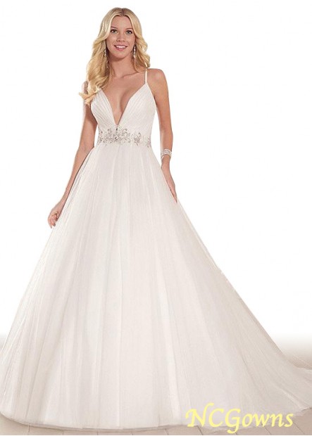 Sleeveless Tulle Fabric Full Length A-Line Wedding Dresses