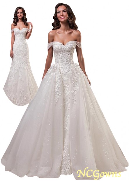 Ncgowns 2 In 1 Full Length Off-The-Shoulder Illusion Wedding Dresses T801525312998