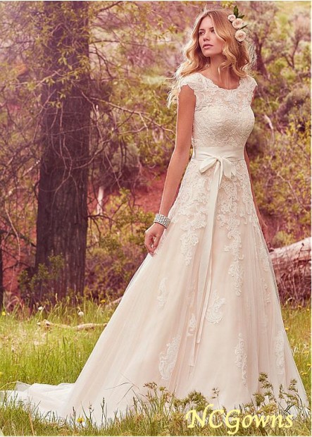 Tulle  Satin Fabric A-Line Short Sleeve Length Natural Cap Beach Wedding Dresses