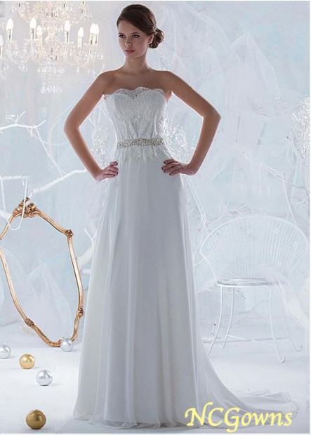 Natural Lace  Chiffon Full Length A-Line Wedding Dresses