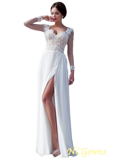 Chiffon  Lace Full Length Natural White Dresses