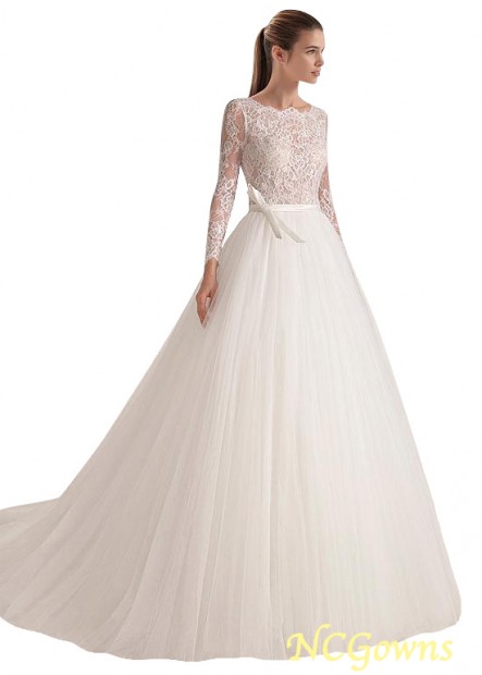 Lace  Tulle Natural Waistline Long Sweep 15-30Cm Along The Floor Train Full Length Length With Sleeves