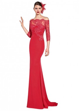 Red Tone Off-the-shoulder Mother of the Bride Dress