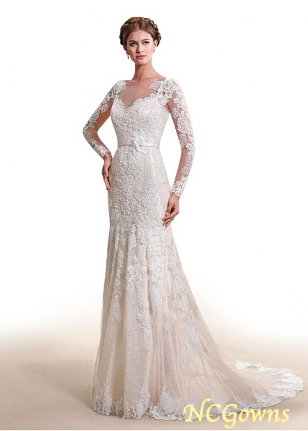 Natural Long Tulle  Lace Sheath Column Silhouette Scoop Wedding Dresses
