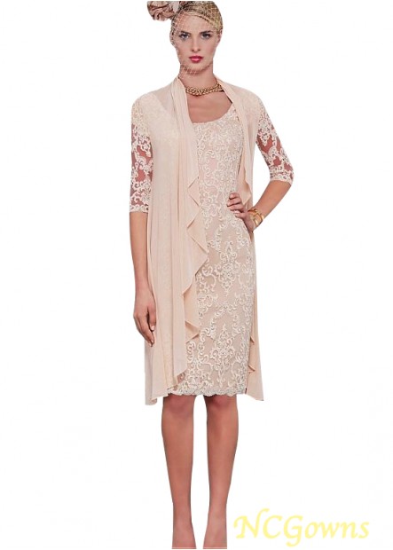 Pink Lace Chiffon Scoop Neckline Short Mother Dresses with Coat/Jacket