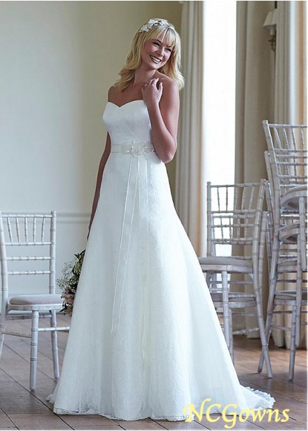 Ncgowns Sleeveless A-Line Silhouette Lace Sweep 15-30Cm Along The Floor Dropped Full Length Wedding Dresses