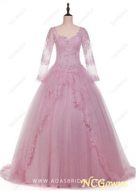 Circle Skirt Type Ball Gown Silhouette V-Neck Neckline Pink Dresses