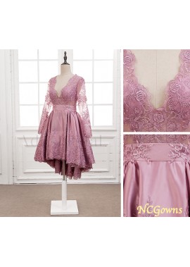 Pleat Skirt Type Hi-Lo Tulle  Satin Fabric Pink Dresses
