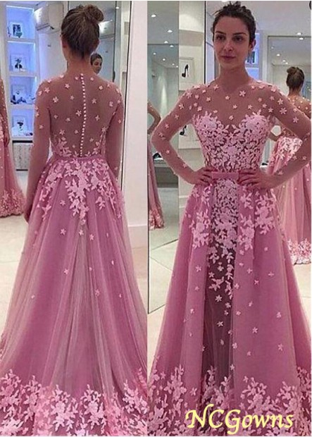 Jewel Tulle Fabric A-Line Floor-Length Pink Dresses