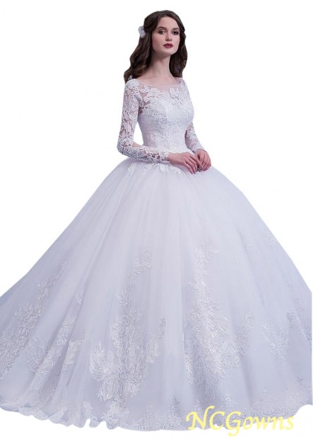 Natural Long Cathedral 50-70Cm Along The Floor Tulle Full Length Scoop Wedding Dresses