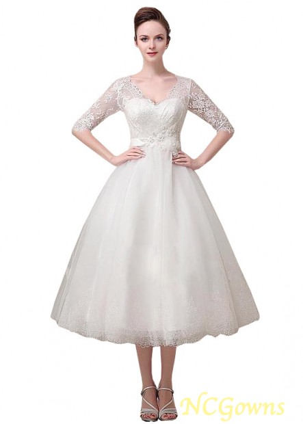 Tea-Length Half Ball Gown Tulle Short Wedding Dresses