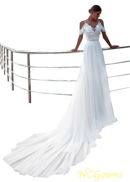 A-Line Cathedral 50-70Cm Along The Floor Train Spaghetti Straps Illusion Beach Wedding Dresses