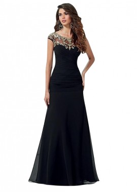 Ncgowns Cap Sleeve Full Length A-Line Jewel Neckline Mother of the Bride Dress