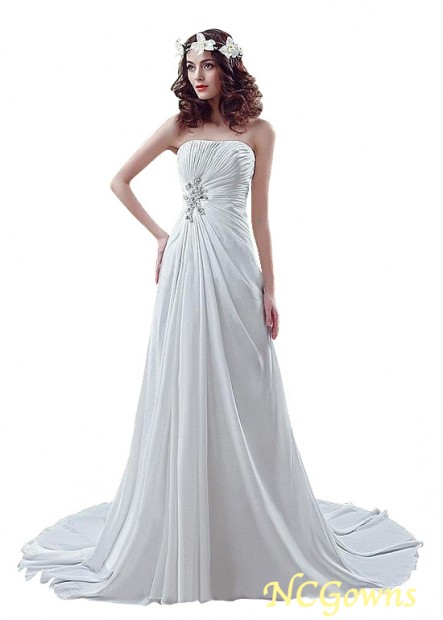 Full Length Strapless Sleeveless Sweep 15-30Cm Along The Floor White Dresses
