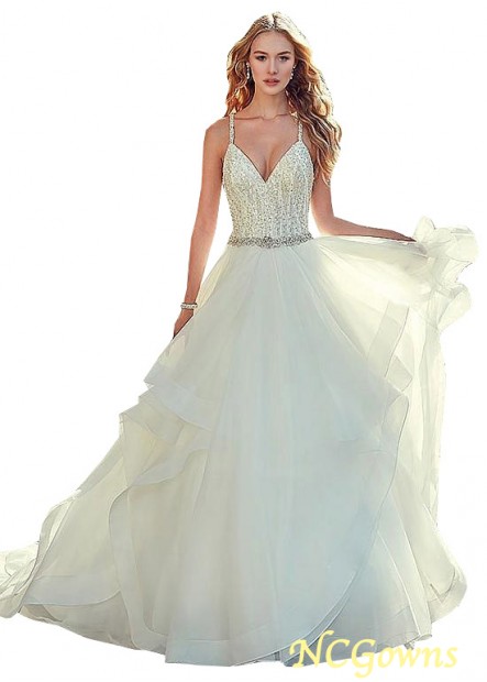 Natural Cathedral 50-70Cm Along The Floor Train Sleeveless Full Length A-Line White Dresses