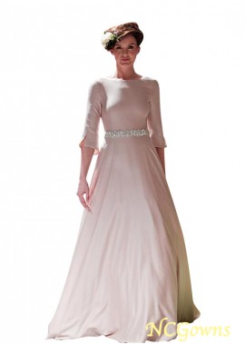 Bateau A-Line Silhouette Stretch Satin Fabric Wedding Dresses