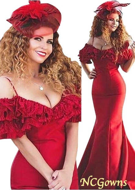 Sweep 15-30Cm Along The Floor Spaghetti Straps Red Tone Floor-Length Mermaid Trumpet Silhouette Fishtail Red Dresses T801525359163