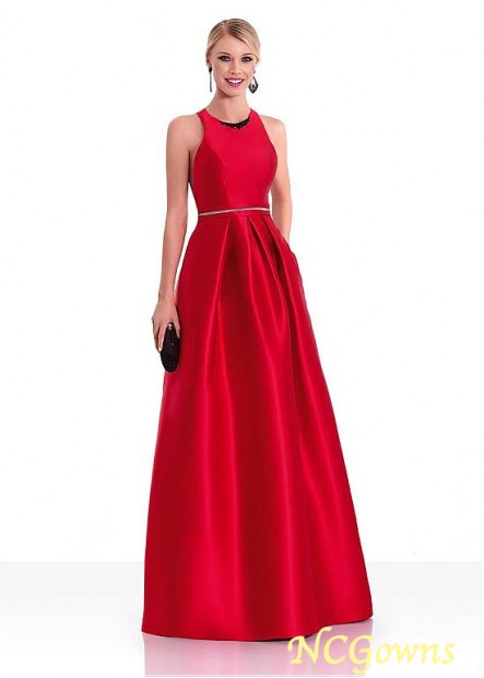 Jewel Neckline Satin Red Tone Without Train Floor-Length Hemline Red Dresses