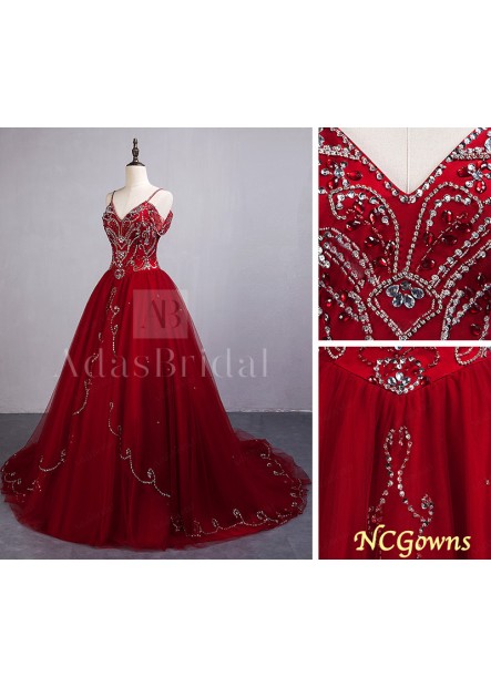 Ball Gown Tulle Spaghetti Straps Red Tone Circle Skirt Type Red Dresses