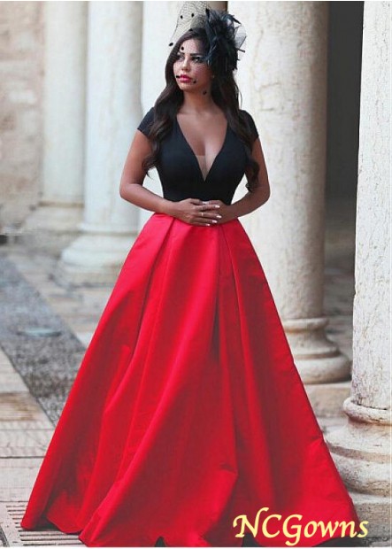 Ncgowns Red Tone Pleat Ball Gown V-Neck Color