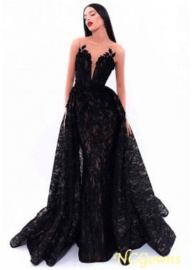 Sheath Column Silhouette Straight Floor-Length Hemline Lace Fabric Jewel Black Dresses