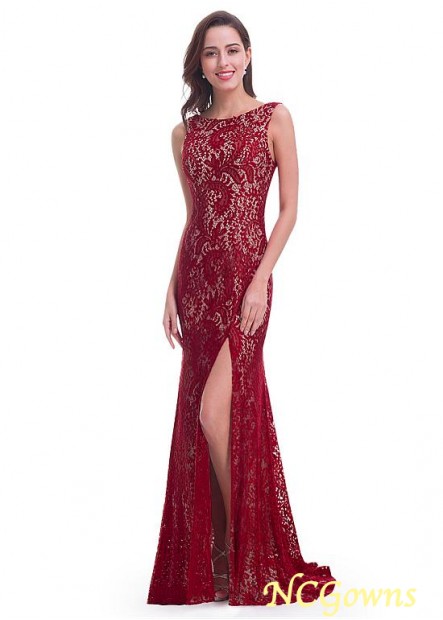 Red Tone Floor-Length Slit Lace Mermaid Trumpet Silhouette Red Dresses