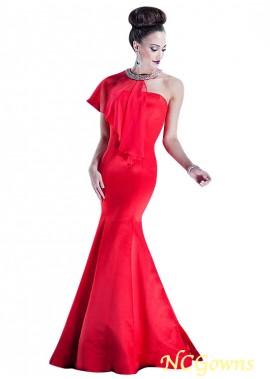 Fishtail Red Tone Color Family Satin  Chiffon Fabric One Shoulder Neckline One Shoulder