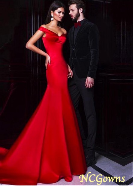 Red Tone Color Family Fishtail Off-The-Shoulder Red Dresses