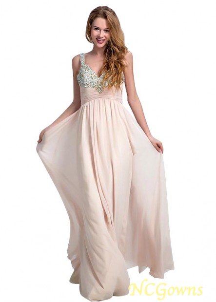 Pink Pleat V-Neck Floor-Length Hemline Chiffon Evening Dresses T801525360408