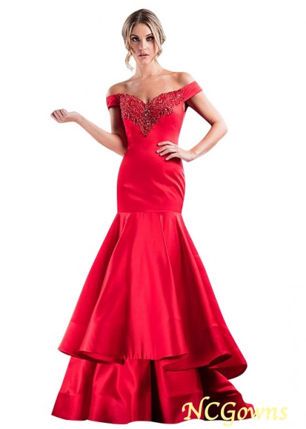Ncgowns Red Tone Color Family Satin Fabric Fishtail Skirt Type Evening Dresses
