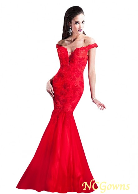 Tulle  Lace Floor-Length Red Tone Off Shoulder