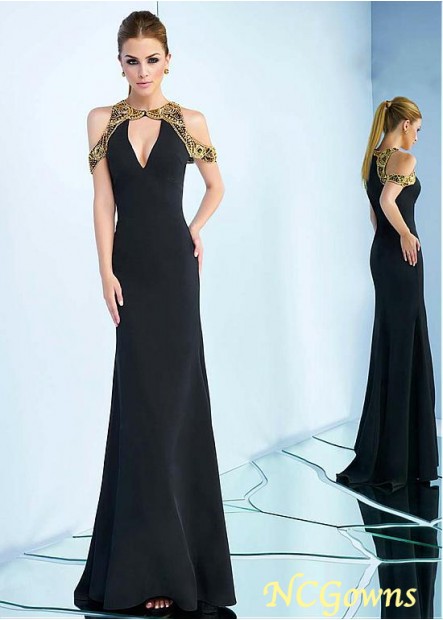 Ncgowns Acetate Satin Straight Black Sheath Column Jewel Floor-Length Hemline Special Occasion Dresses