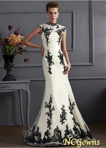 Sheath Column Silhouette Jewel   Organza  Satin Fabric Black  White Fishtail Skirt Type Black And White Dresses