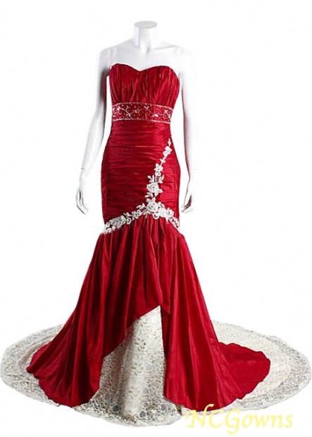 Red Tone Floor-Length Taffeta Lace Fabric Fishtail Skirt Type Red Dresses T801525358556