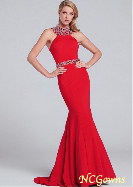 Ncgowns Fishtail Skirt Type Floor-Length Red Tone Mermaid Trumpet Silhouette High Collar Color