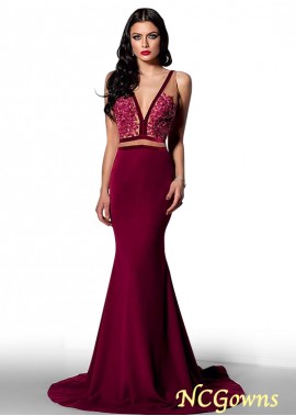 Ncgowns Floor-Length V-Neck Fishtail Mermaid Trumpet Spandex Two Piece