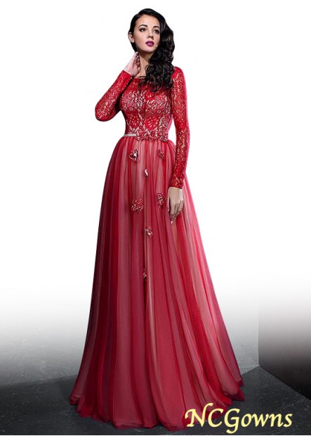 Pleat Floor-Length Hemline Without Train With Sleeves