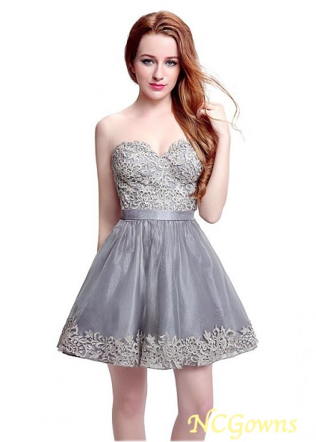 Tulle  Organza Fabric Sweetheart A-Line Pleat Silver Dresses